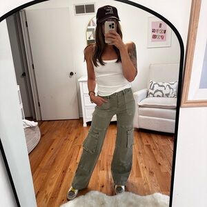 TCL Olive Green Wide Leg Cargo Jeans